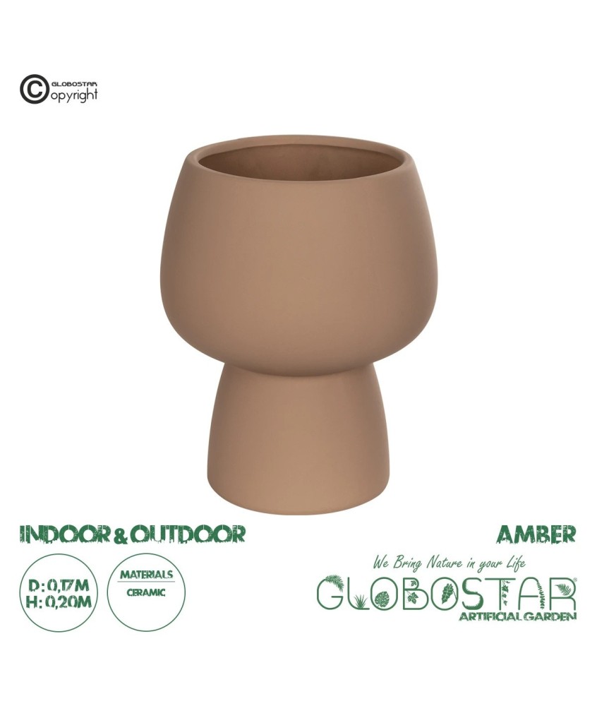 GloboStar® Artificial Garden AMBER 21269 Διακοσμητικό Κεραμικό Βάζo Καφέ Π17 x Μ17 x Υ20cm